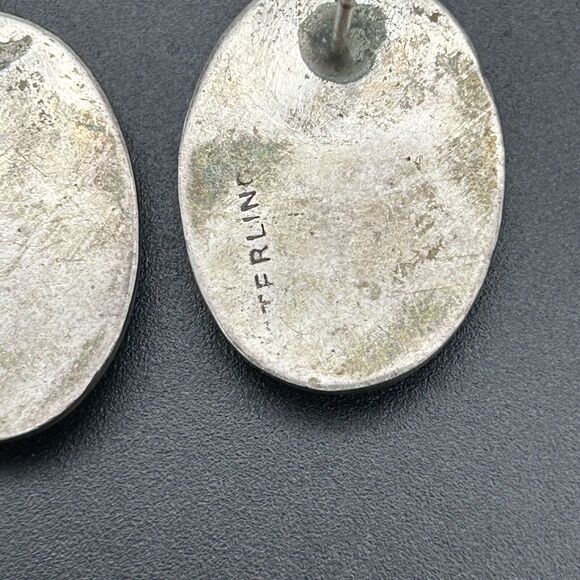 Phosphosiderite Or Amethyst Earrings Sterling Silver Signed Oval Stud Vintage - Picture 8 of 13